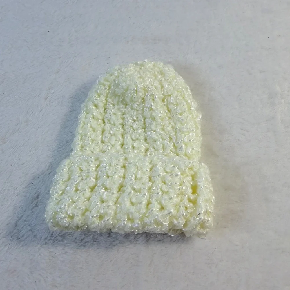 Handmade Crochet Beanie Preemie Baby Cream Like New Ribbed Knit Shower Gift